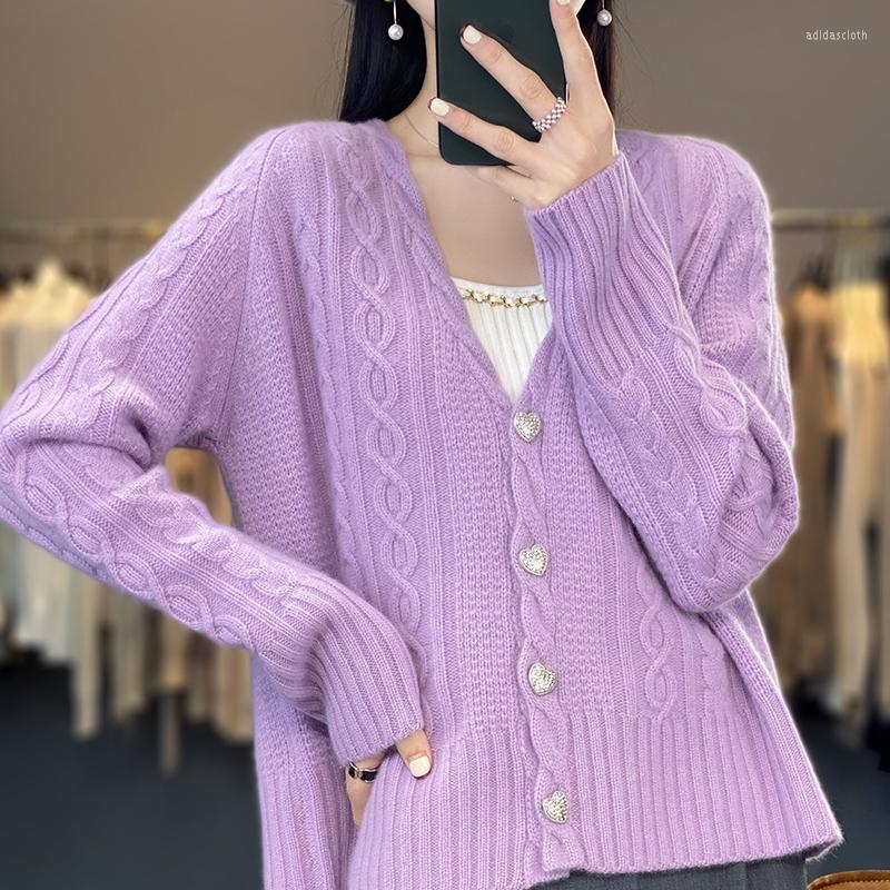 

Women's Knits 23 Spring Cardigan Women's V-neck Sweater Loose Knitted Jacket, White