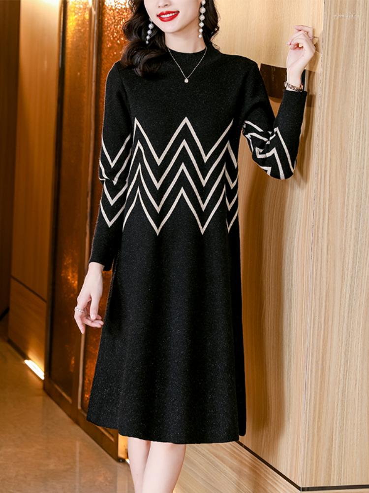 

Casual Dresses Knitted Dress Women's 2023 Mid-length Sweater Skirt Autumn And Winter Long-sleeved Bottoming Long For Women, Black