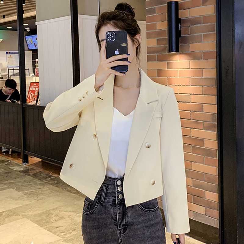 

Women' Suits & Blazers 2023 Korean Version Of The Autumn Short Casual Small Suit Jacket Female Office All-match British Style, Khaki