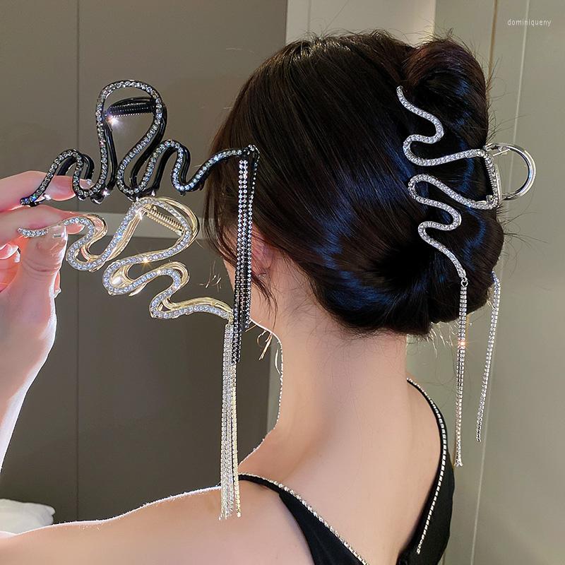 

Hair Clips Rhinestone With Tassel Shiny Crystal Hairpins For Women Geometric Barrette Clip Fashion Party Accessories