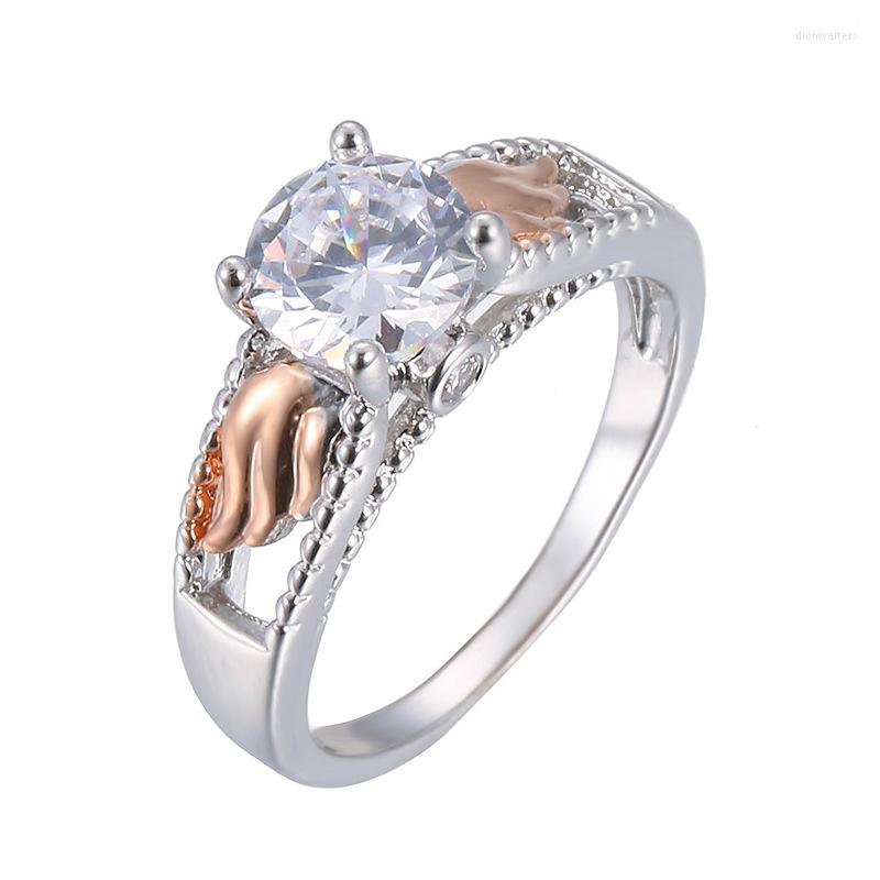 

Wedding Rings Women Four Claw Inlaid Zircon Two Color Silver Plated Stylish Simple Banquet Engagement Designed For