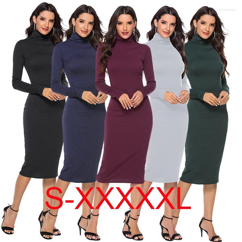 

Casual Dresses Women Long Sleeve Knitted Dress Autumn Winter Elegant Turtleneck Sweater Stretchy Slim Bottoming Warm, Black