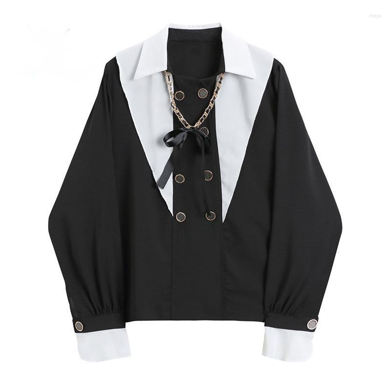 

Women's Blouses Black Goth Blouse Women With Chain 2023 Oversized Fashion Streetwear Punk Style Long Sleeve Shirt Female Gothic Blusas Tops, White