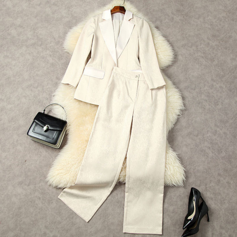 

SpringTwo Piece Pants Apricot Floral Single-Button Blazers & Wide Leg Trousers Set G202051