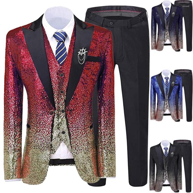 

Men's Suits 3 Pieces Men's Suit Bling Shiny Color With Gold Mens Slim Fit Notch Lapel Tuxedo Wedding Formal (Blazer Vest Pants), Navy-gold
