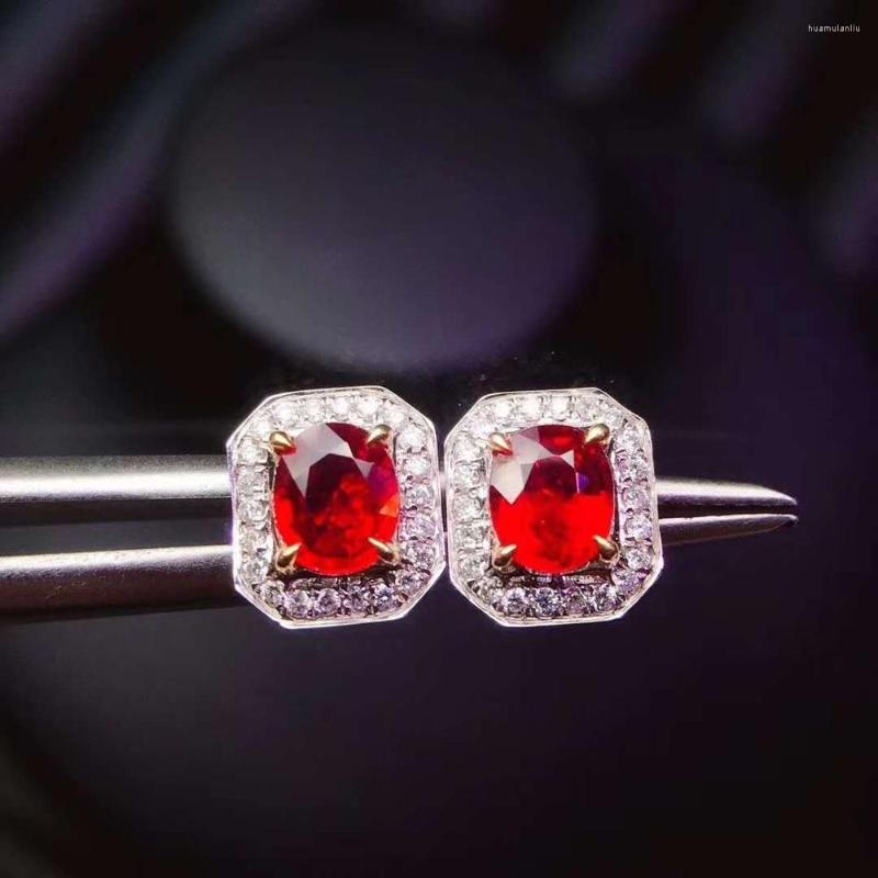 

Stud Earrings Natural Real Ruby Earring 925 Silver Sterling Fine Charm Jewelry For Women