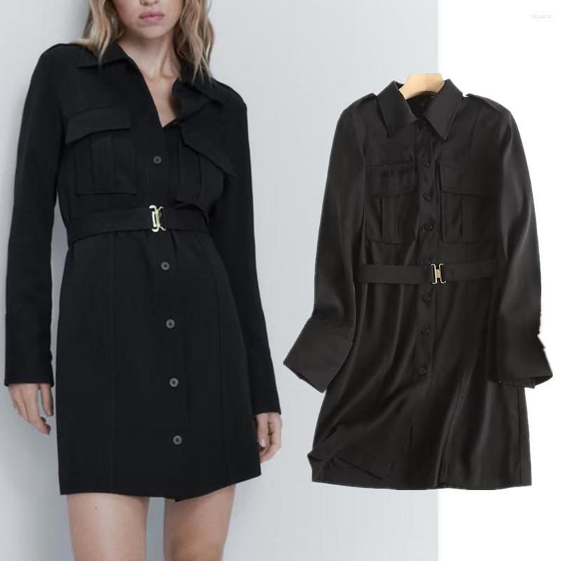 

Casual Dresses Jenny&Dave French Style Office Lady Fashion Mini Dress Black Pockets Cargo Women
