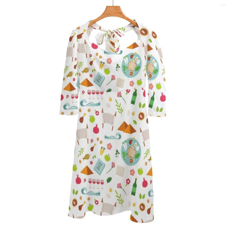 

Casual Dresses Jewish Holiday Of Passover Back Lacing Backless Dress Square Neck Fashion Design Large Size Loose Matzah, Nz002