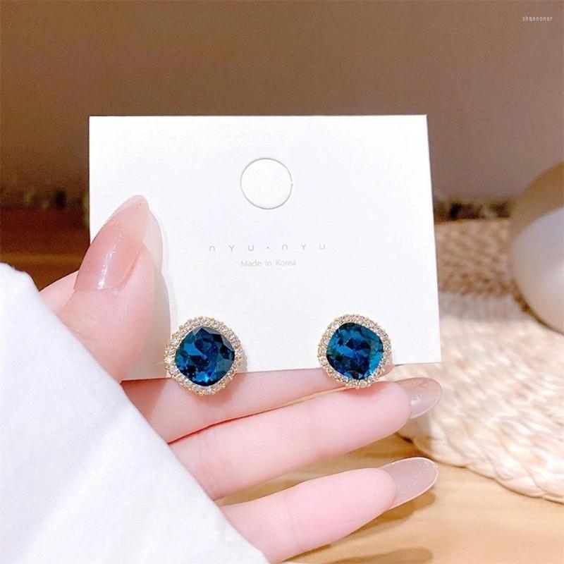 

Stud Earrings Korean High Fashion Blue Crystal Tide Women Retro French Needle Web Celebrity Earring