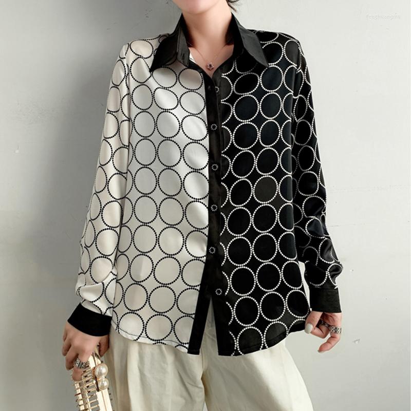 

Women's Blouses Fashion Women's Patchwork Printing Ladies Shirts 2023 Spring Autumn Long Sleeve Tops Blusas Mujer, Circle