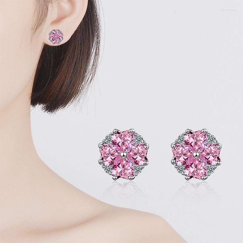 

Stud Earrings WANGAIYAO Cherry Blossom Female Simple Temperament Sweet And Full Of Diamond Zircon Ear Jewelry
