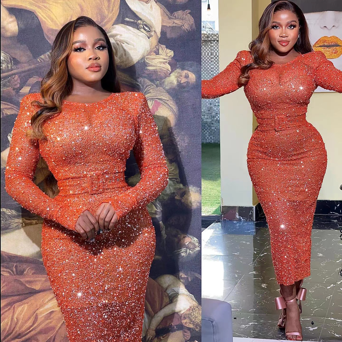 

Sparkly Orange Mermaid Prom Dresses For Black Girls Sequined Party Evening Dress Vestidos De Fiesta Elegantes Para Mujer 2023, Ivory