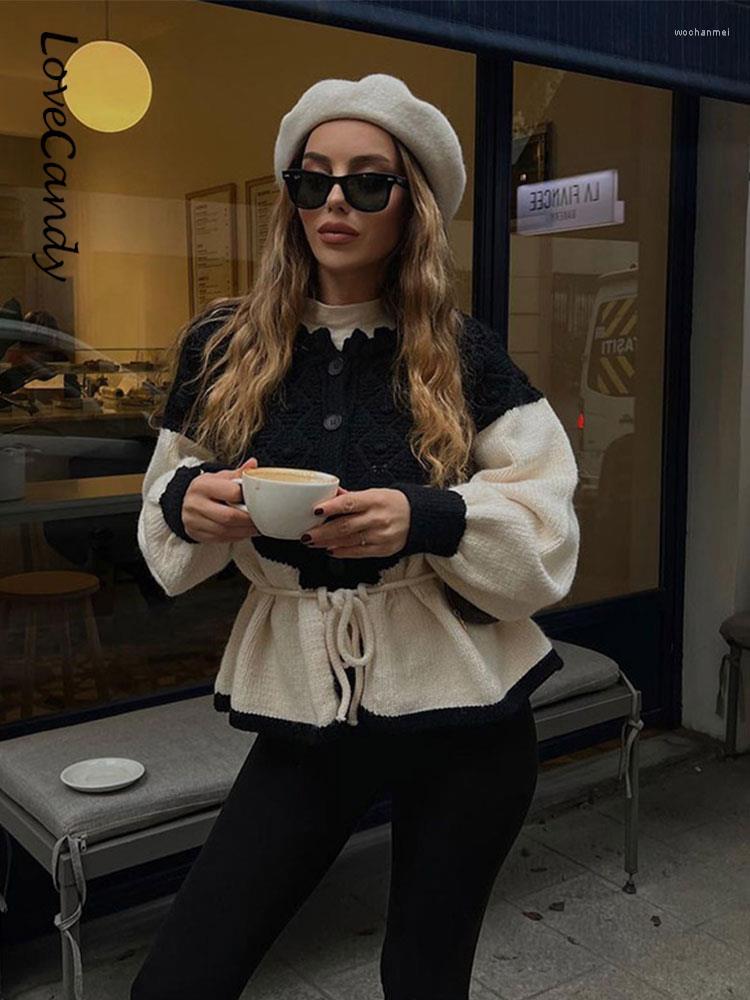 

Women' Knits 2023 Spring Cashmere Patchwork Knitted Cardigan Women Elegant Single-breasted Lace Collar Sweater Casual Lady Splicing, Picture shown