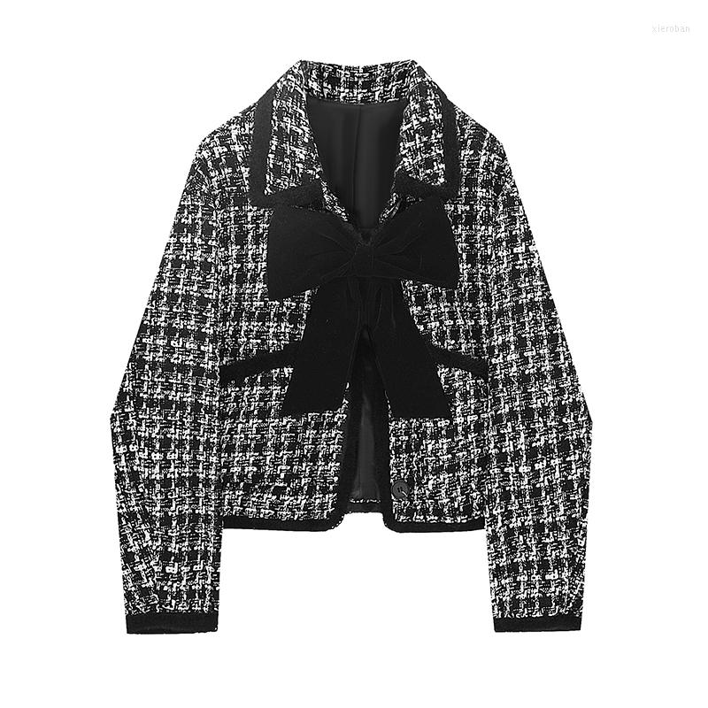 

Women' Jackets Women' Jacket Spring Autumn Korean Fashion Plaid Coats Female For Women Clothing Short Bow Tops Chaquetas Lq998, Black white(regular)
