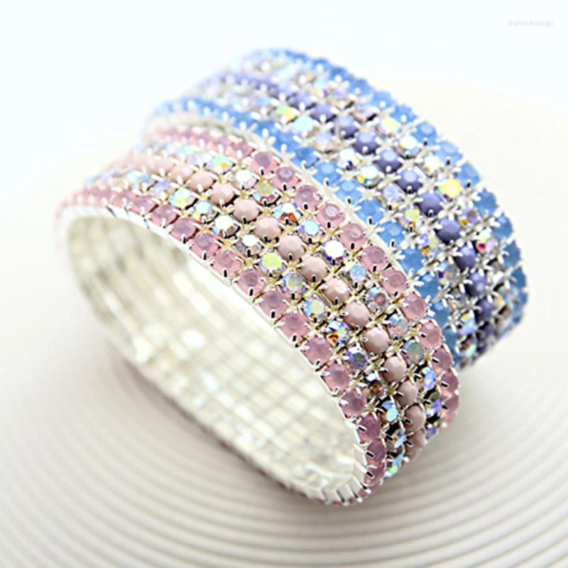

Charm Bracelets Fashion Ladies Colorful Rhinestone Crystal Wide Bracelet Bridal Wedding Stretch Jewelry Accessories Girls Banquet Gifts