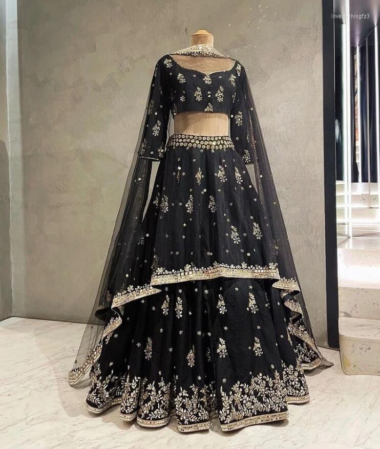 

Party Dresses Lehenga Choli Evening Wear Bollywood Sari Embroidered Stitched Lace Applique Two Pieces Prom Gown With Wrap, Navy blue