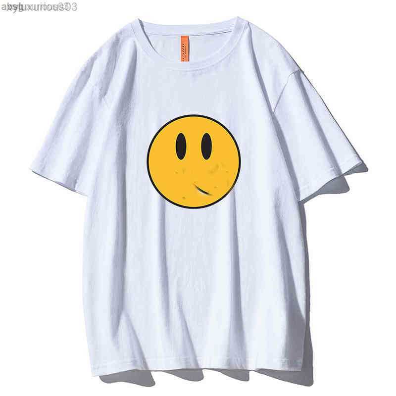 

T- Shirt 2023ss Mens Drew Tee Home Short Cotton Sleeved Letter Bottomed Face Summer Couple Smiling Tide Brand High Same Street Round, Dt1835 fluorescent green