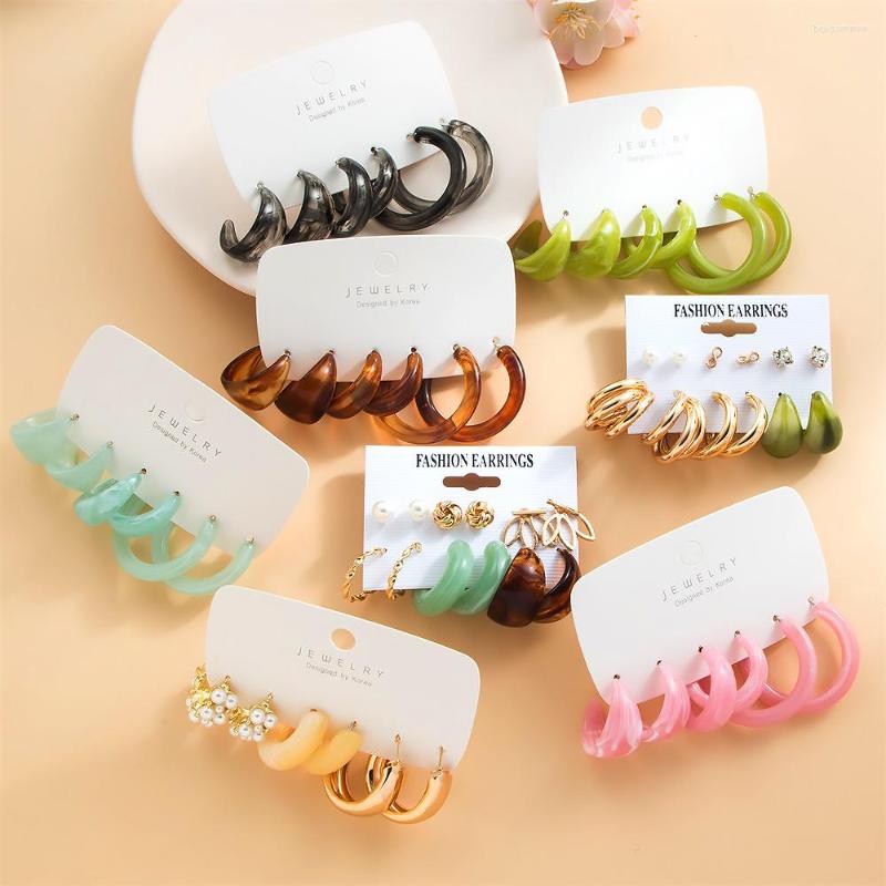 

Dangle Earrings Korean Style Candy Color Geometric C-Shaped Metal Acrylic Set For Women Travel Party Jewelry Gifts