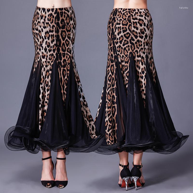 

Stage Wear Style Leopard Black Red Blue Ballroom Dance Costumes Sexy Spandex Gauze Skirt For Women Skirts