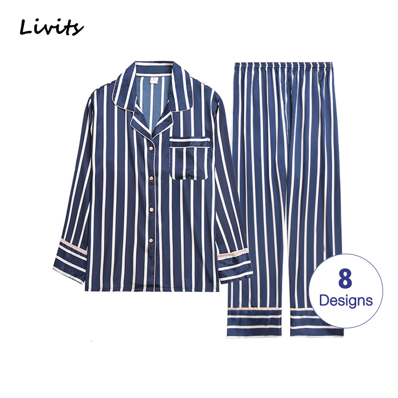 

Men's Sleepwear Men Pajamas Sets Satin Pyjamas Nightwear Sleepwear Underwear Long Sleeve Striped Printed Casual Spring Autumn Winter SA0706 230317, Litter blue