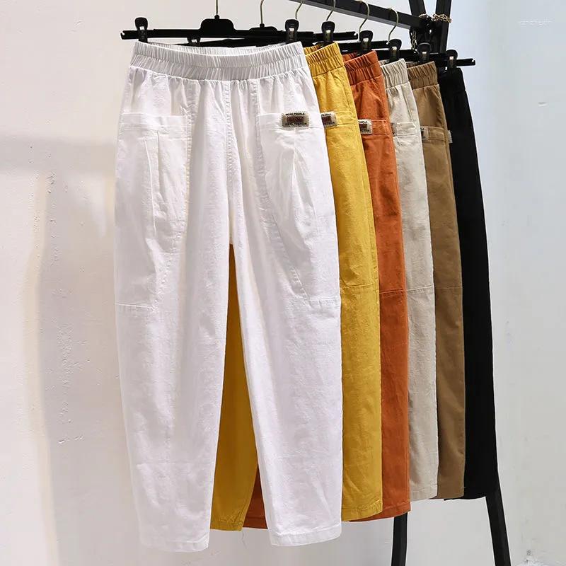 

Women's Pants Rimocy 2023 Summer Cotton Linen Harem Women Elastic Waist Loose Ankle-Length Woman Solid Big Pockets Casual, Black
