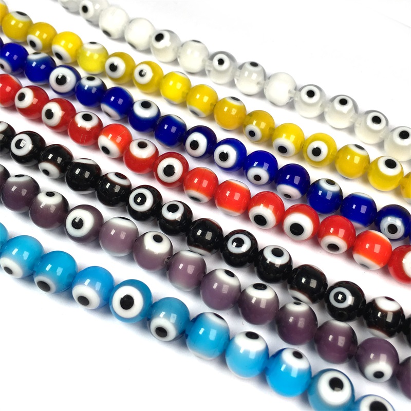 

Turkish Evil Eye 8mm Coloured Glaze Glass Loose Bead Red Black Blue Eyes String of Beads for DIY Bracelet Necklace