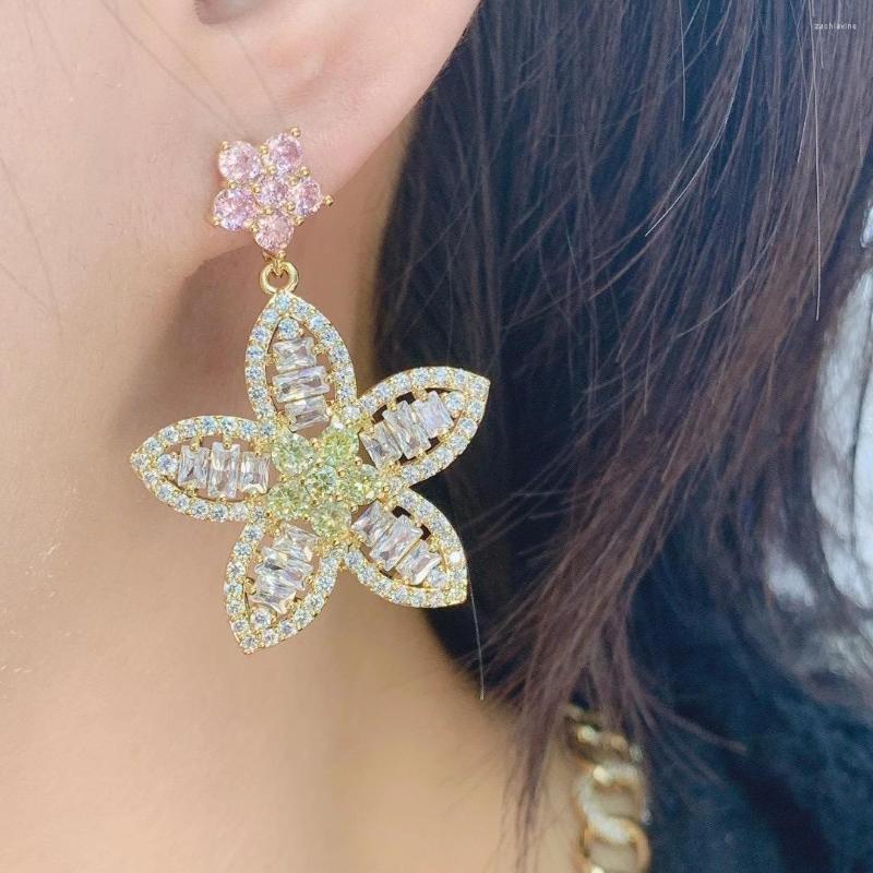 

Dangle Earrings Luxury Flower Drop Earring Full Mirco Paved Cubic Zirconia Women Engagenet Wedding Fashion Jewelry E9676