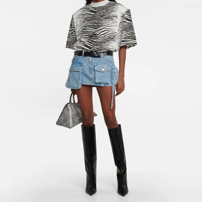 

Skirts Blue Ultra-short Work Pocket Women' Skirt 2023 Spring And Summer Stacked Layer Design Simple Fashion Y2k