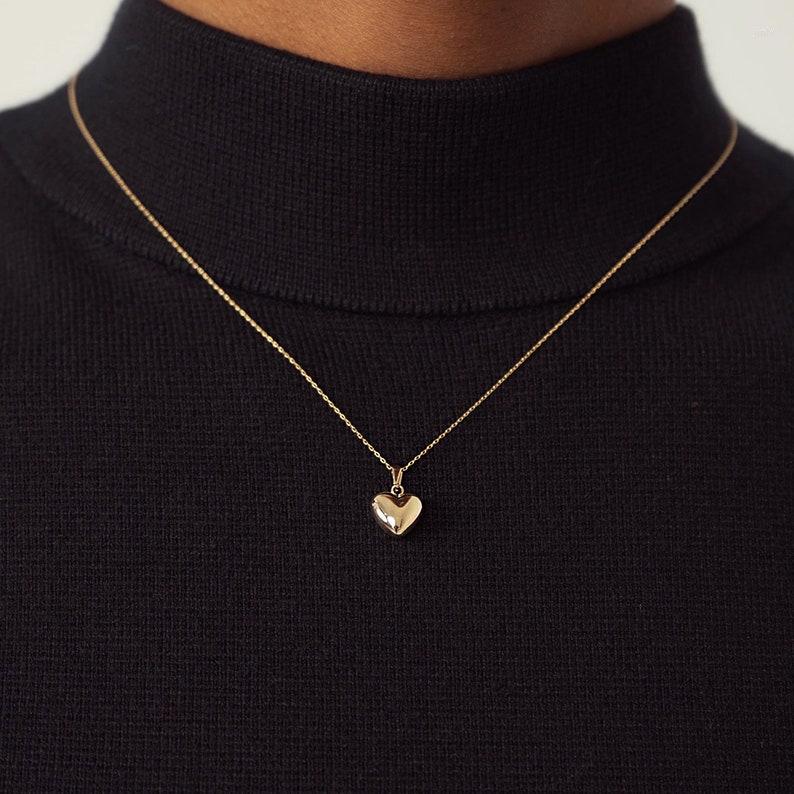 

Pendant Necklaces Handmade Puffed Gold Heart Necklace For Women Jewelry Love