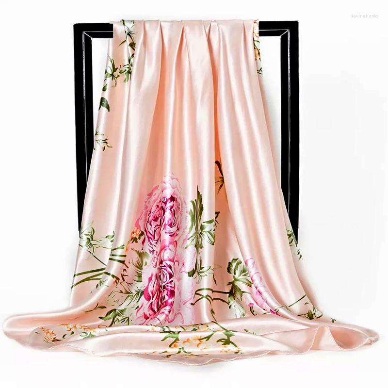 

Scarves Shawls Fashion Flower 90X90CM Silk Europe And America Print Square Kerchief Four Seasons Sunscreen Bandannas