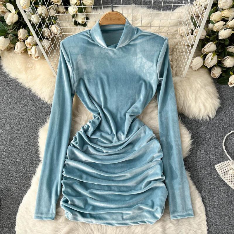 

Casual Dresses Long Sleeve A Line Women Sexy Holiday Club Half High Collar Autumn Winter Ins Sweetie Vestidos All Match Vintage, Black
