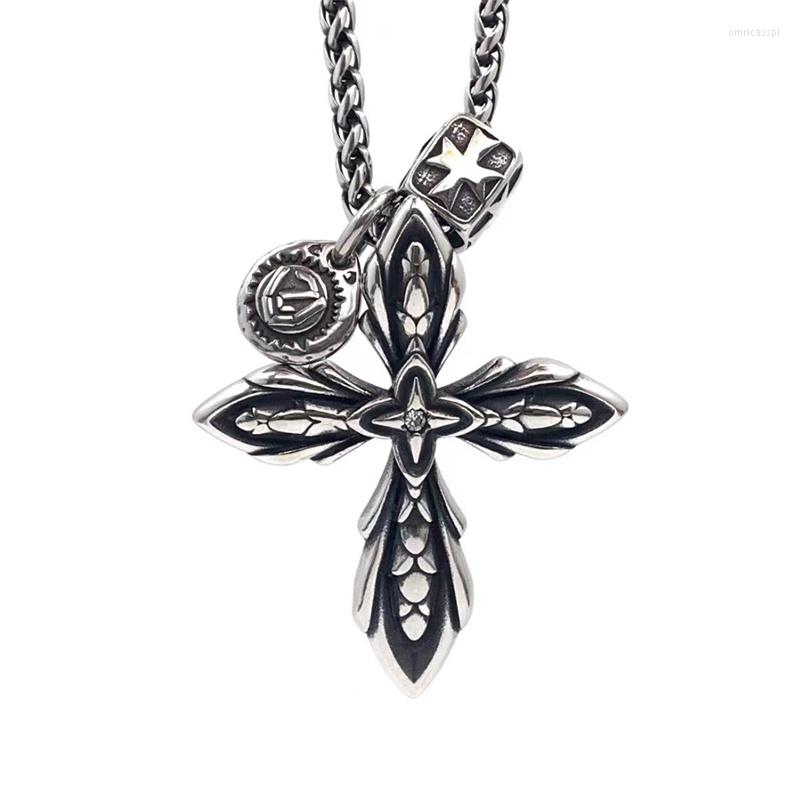 

Pendant Necklaces Petals Zircon Cross Titanium Necklace Men's Fashion Personality Hip Hop Retro Long Sweater Chain Accessories
