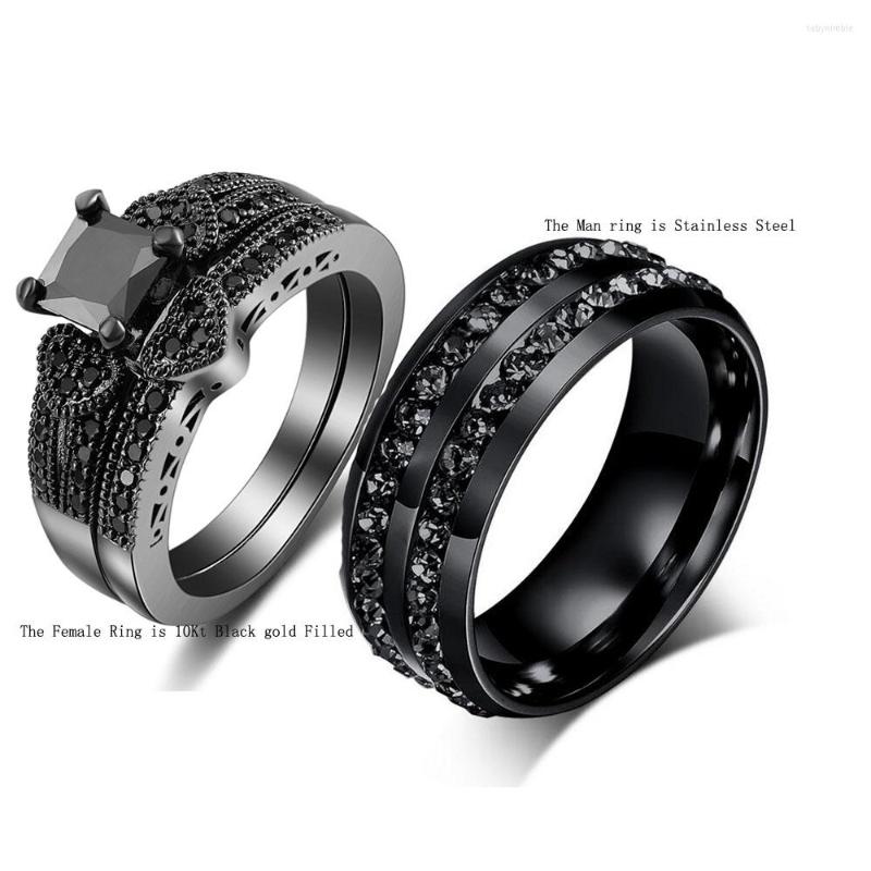 

Wedding Rings Size5-13 Choucong Fashion Jewelry 10kt Black Gold Filled Stainless Steel CZ Princess Cut Women Men Couple Ring Gift