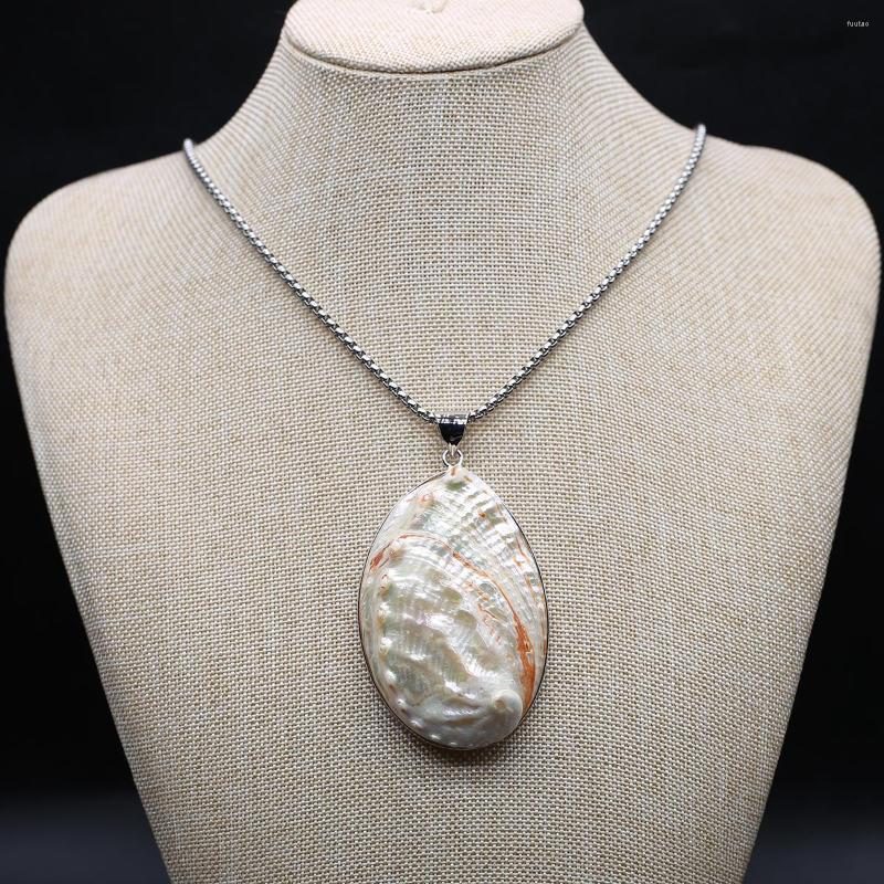 

Pendant Necklaces 60cm Natural Shell Chains Oval Shape Silver Color Necklace For Women Jewelry Gift 35x55mm