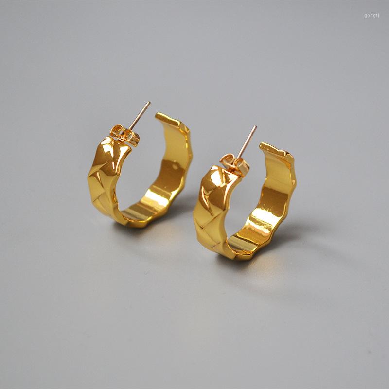 

Stud Earrings OL Metallic Brass Plated 18K Real Gold Classic Diamond Plaid Eardrop Earring