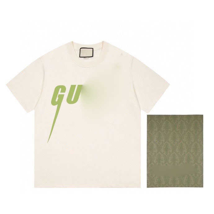 

High Edition Straight Hair Summer Fashion Brand Gujia Gu Blade Lightning Print Men Women Round Neck Short Sleeve T-Shirt, White
