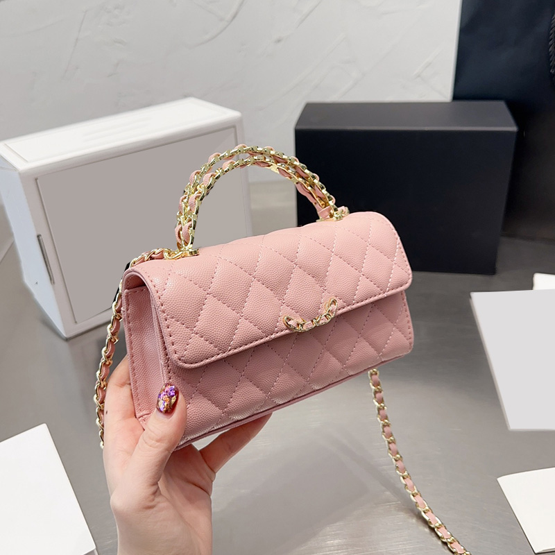 

23P Womens Top Handle Totes Baguette Bags Vanity Classic Mini Flap Caviar Leather Calfskin Pink White Black Phone Card Holder Wallet Purse Designer Handbag 15CM/18CM, Box1