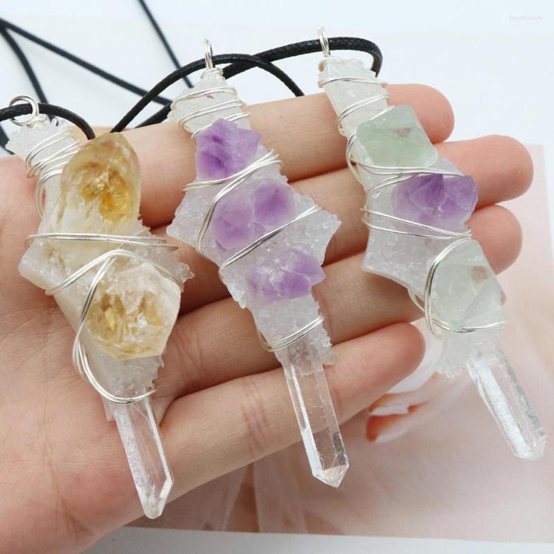 

Pendant Necklaces Natural Stone White Crystal Raw Pillar Resin Winding Necklace For Women Party Banquet Jewelry Gifts