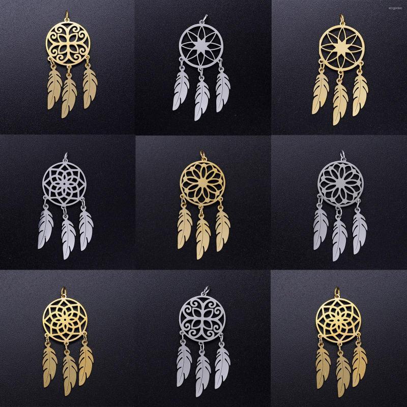 

Charms 1PC Dream Catcher Pendants Round Filigree Fashion Stainless Steel Hollow DIY Making Necklace Jewelry Findings 50mm X 20mm