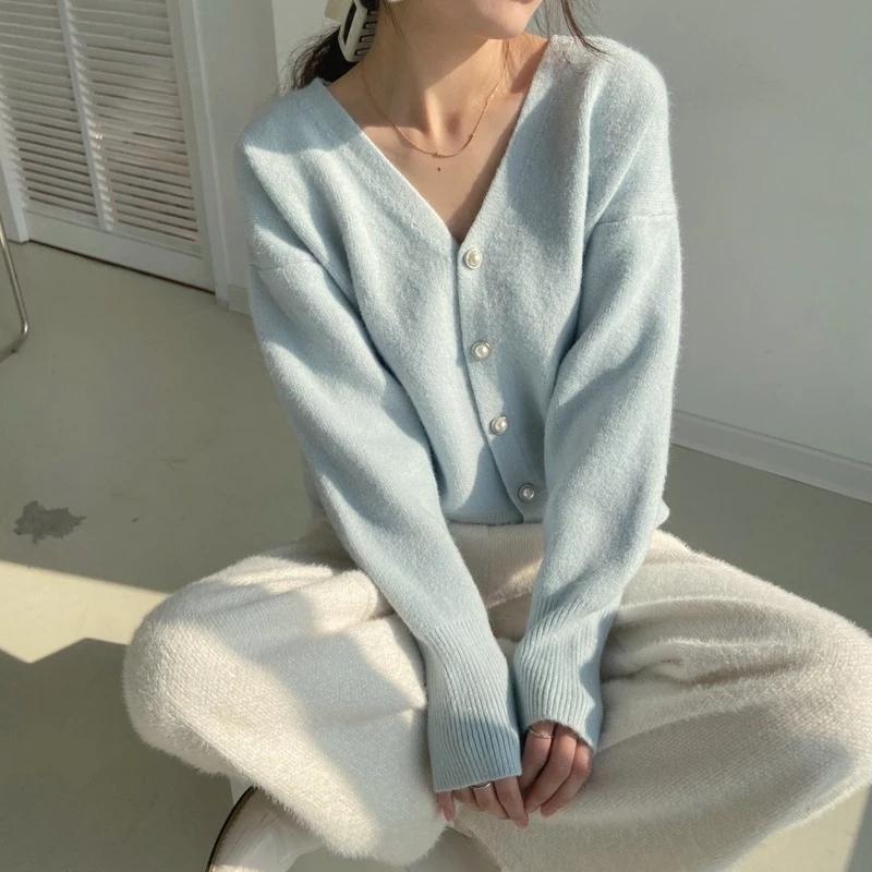 

Women's Knits & Tees ZAWFL 2023 Women Autumn Winter Sweet Knitted Sweater Pearl Button Female Solid Cardigan Lady Knitting Jumper Tops, Picture color