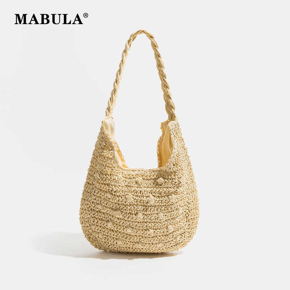 

Bohemia Dot Straw Woven Shoulder Bag Handmade Plaited Handle Beach Tote Capacity Lightweight Hobo Shopper Handbag 230315, Beige
