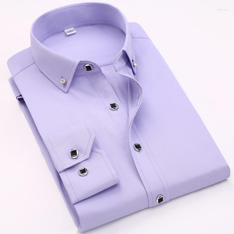 

Men's Casual Shirts Fashion Diamond Buttons Mens Dress Long Sleeve Black Luxury Business Slim Fit Collar Stage Western Blouse, Red