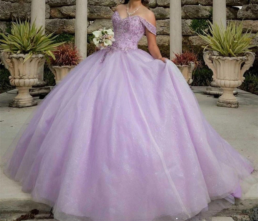 

Quinceanera Dresses Princess Purple Off the Shoulder Sweetheart Crystal Sequins Ball Gown with Plus Size Sweet 16 Debutante Party Birthday Vestidos De 15 Anos 60, Gold