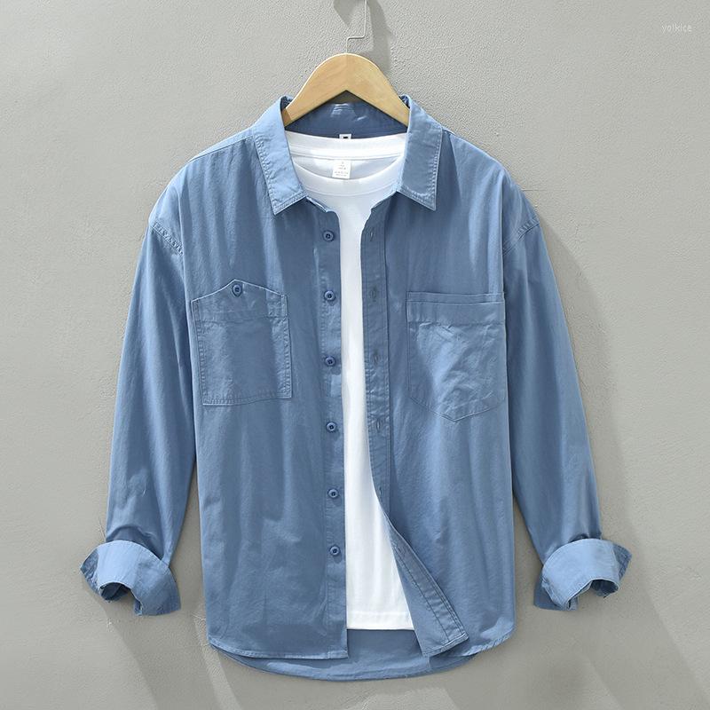 

Men's Casual Shirts Japanese Simple Men's Long Sleeve Black Shirt 2023 Spring Autumn Korean Loose Solid Color Top Male Business Clothes, White