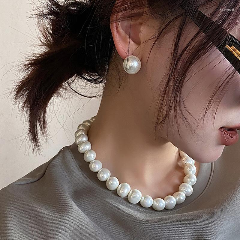 

Necklace Earrings Set 2023 Fashion French Pearl Choker Design Chain Pendant For Women Jewelry Girl Gift, Picture shown
