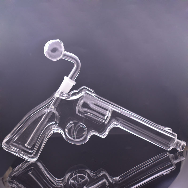 

Unique Gun Shape Glass Oil Burner Bong 12 Inch Beaker Bongs 14mm Female Dab Rigs Recycler Bubbler Smoking Water Pipes with Replaceable Oil Burner Pipe