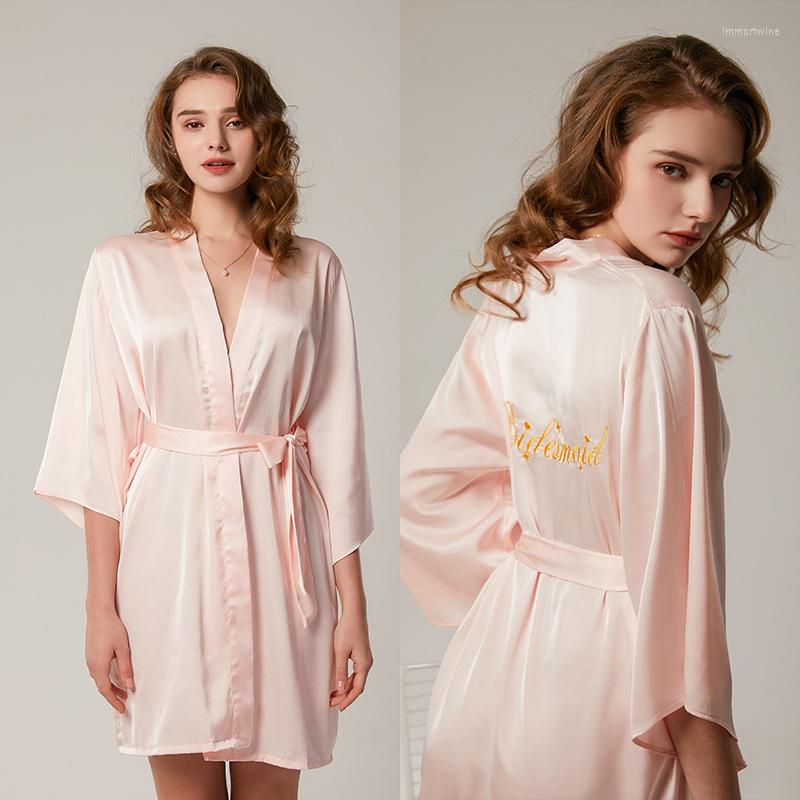

Women's Sleepwear Embroidery Robes Flare Sleeve Nightgown Bridesmaid Women's Wedding Nightgowns Spring Thin Bride Gown Blush Navy Solid, Champagne