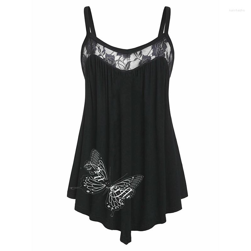 

Women's Tanks Plus Size 5XL Sling Lace Stitching Butterfly Print Spaghetti Strap Tank Top Lady 2023 Summer Harajuku Camis Gothic Clothes, Yellow