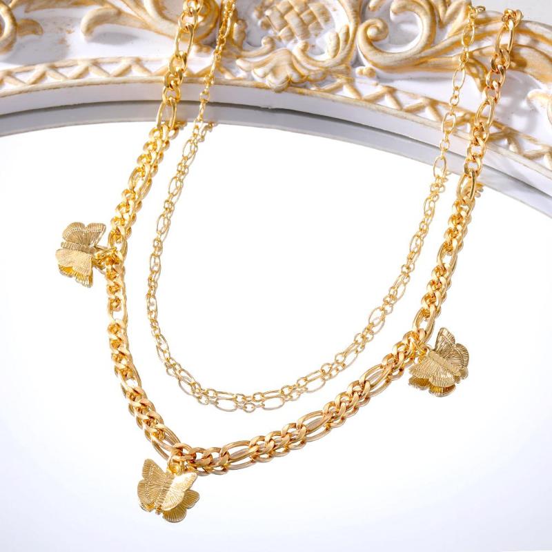 

Pendant Necklaces Fashion Butterfly For Women Gold Color Multi-layer Chain Choker Party Jewelry