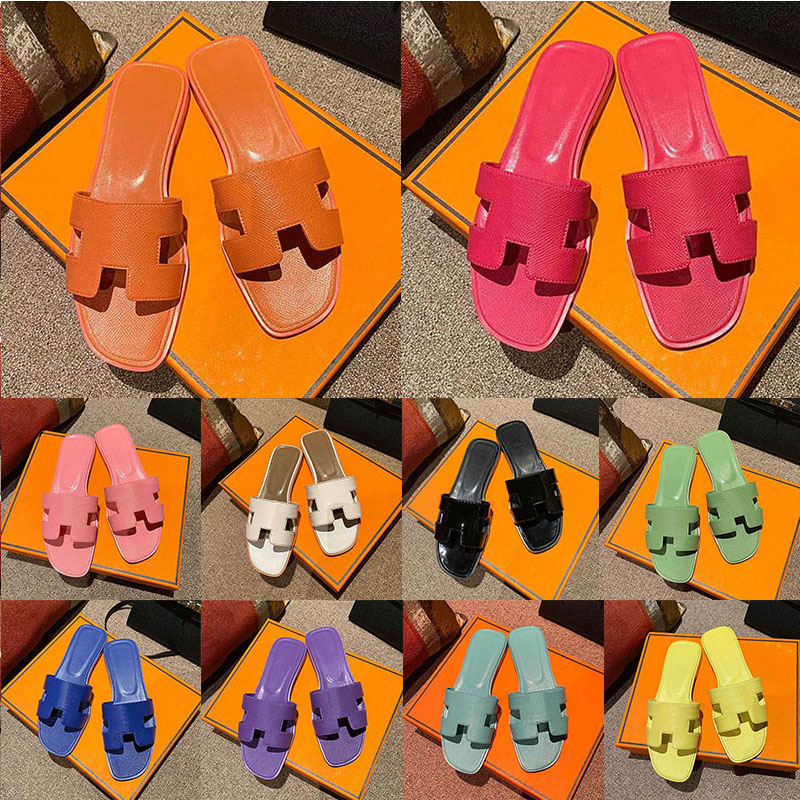

2023 Sandals Fashion Genuine Leather Women Slippers Summer Luxury Flat Slides Ladies Beach Sandal Party Wedding Oran Slipper Sandaels size 35-42, 45